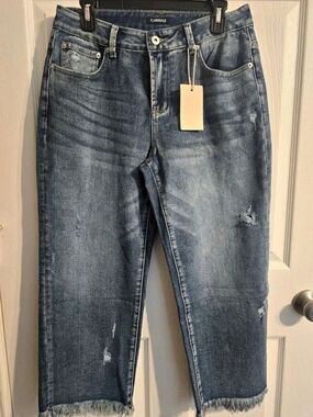 Flamingals  Brand Distressed Cropped Jeans in Blue NWT